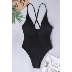 occidental style one-piece Swimsuit v-neck sexy pure color backless Swimwear b..