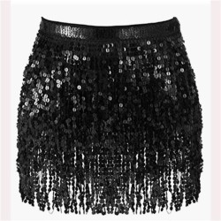  leather sequin tassel chain belt black sequin tassel short