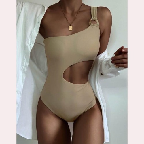 summer Swimwear occidental style pure color one-piece Swimsuit female beltins wind Swimsuit