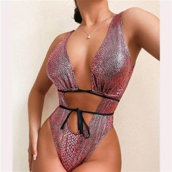 occidental style one-piece Swimsuit female sleeves occidental style belt Swimw..