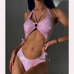 occidental style one-piece Swimsuit belt hollow bikini color gildedswimsuitbik..