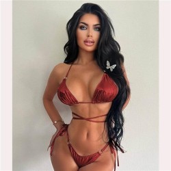  bikini gilded pure color belt Split  Swimsuit woman backless belt occidental ..