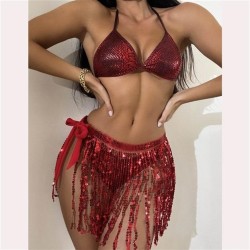 occidental style bikini Split  Swimsuit tassel sequin Swimsuit three set Swimw..
