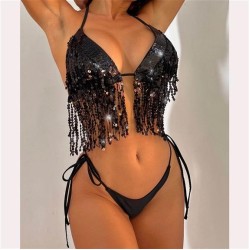 occidental style Swimsuit woman style Split  black tasselswimwearbeach wear