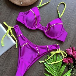occidental style sexy two Swimsuit splice color Swimwear lady high bikini