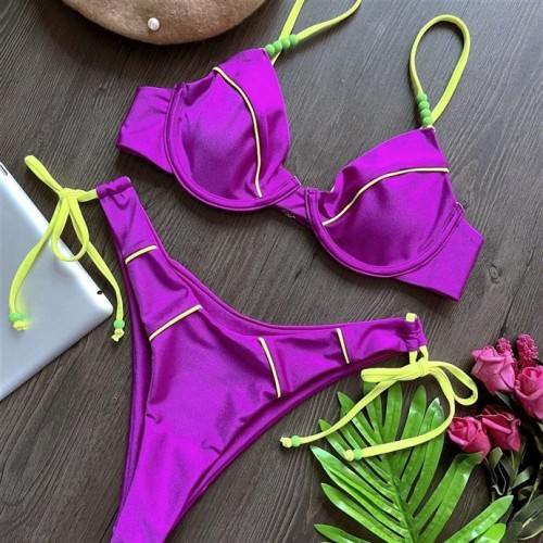 occidental style sexy two Swimsuit splice color Swimwear lady high bikini