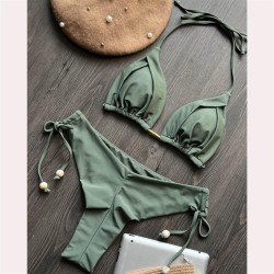 occidental style bikini  pure color Swimsuit  beach sexy lady Swimwear