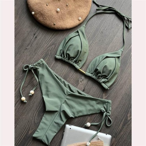 occidental style bikini  pure color Swimsuit  beach sexy lady Swimwear