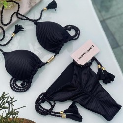 braid bikini sexy lady two set beach fabric Split  pure color