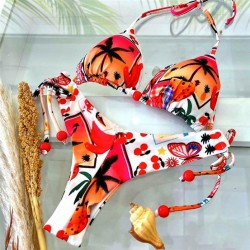 occidental style Swimsuit woman print triangle bikini rope belt threebikini Sw..