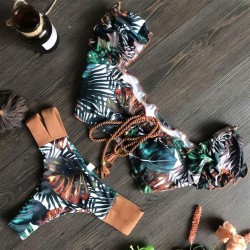 Swimsuit woman bikini short sleeves braid print sleeves occidental style Swims..