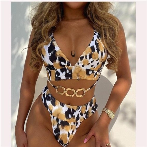 occidental style bikini leopard sexy woman Split  Swimsuit triangle bag Swimwear