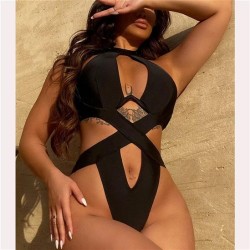 one-piece bikinibikini pure color hollow belt one-piece SwimsuitDY