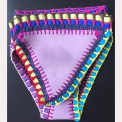 Q  sexy handmade color bikini set blue patchwork knitting beach Swimwear