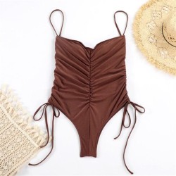 occidental style rope one-piece Swimsuit woman pure color wrinkle  sexy Sling ..