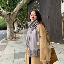 g pure color imitate sheep velvet scarf woman Winter thick warm tassel color s..