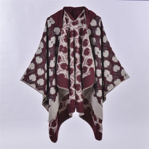 Autumn and Winter hooded slit lady shawl fashion color Stripe shawl