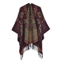 Autumn and Winter geometry slit shawl ethnic style warm thick warm