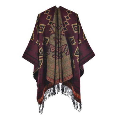 Autumn and Winter geometry slit shawl ethnic style warm thick warm