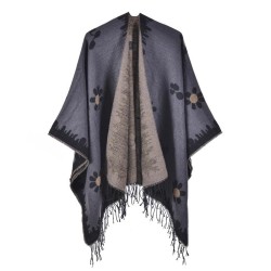 Korean style fashion Autumn and Winter shawl small fresh flowers knitting cardigan tassel slit w