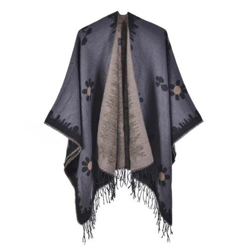 Korean style fashion Autumn and Winter shawl small fresh flowers knitting cardigan tassel slit w