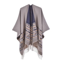 Autumn and Winter knitting slit big shawl Bohemia ethnic style tassel warm
