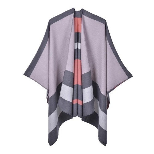 (130x150cm)( gray  pink)Double surface scarf shawl occidental style fashion Stripe lady warm cardigan