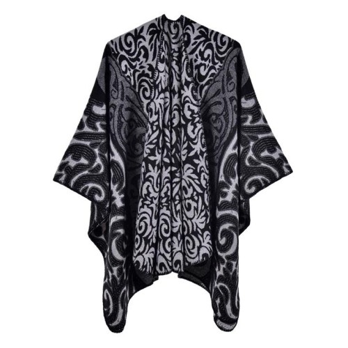 lady shawl retro Jacquard warm slit shawl