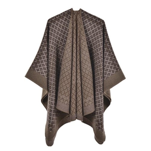 lady shawl retro                   grid imitate sheep velvet slit shawlWsh