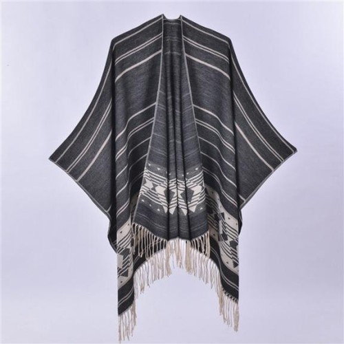four Double surface tassel shawl occidental style brief geometry imitate sheep velv