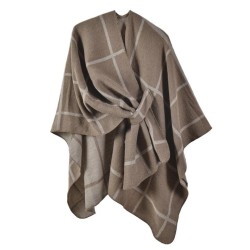 Autumn and Winter slit warm shawl occidental style classic grid belt cardigan