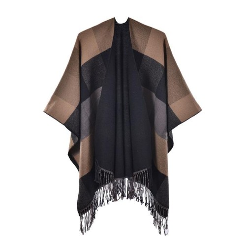 lady tassel grid shawl Nation wind Autumn and Winter new big travel thick scarf