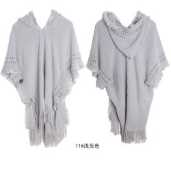  style shawl occidental style spring autumn Winter large size sweaters buttons hooded shawl