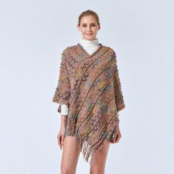 occidental style women dress autumn Winter wind v-neck tassel rainbow sweater ..