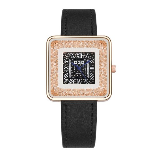 square fashon student watch  woman watch-face qucksand damond belt quartz watch-face  watch wom