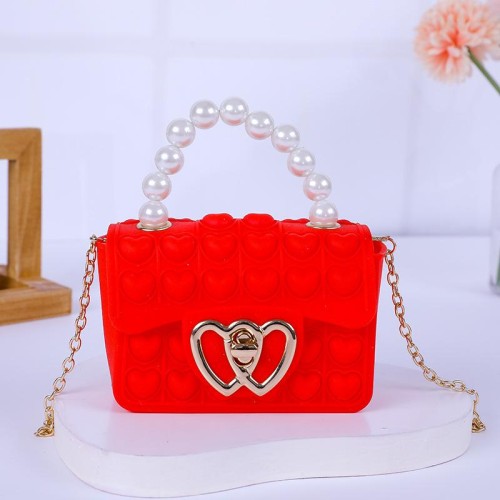   silica gel love Jelly bag child messenger  Pearl handbag  silica gel coin Purse