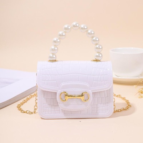 lady shoulder handbag woman fashion Pearl chain portable Mini samll bag   Jelly bag