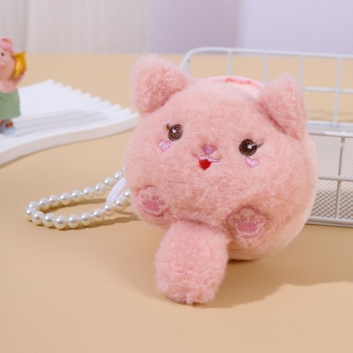 three velvet cartoon coin Purse woman  creative cartoon Coin bag bag  Pearl rope
