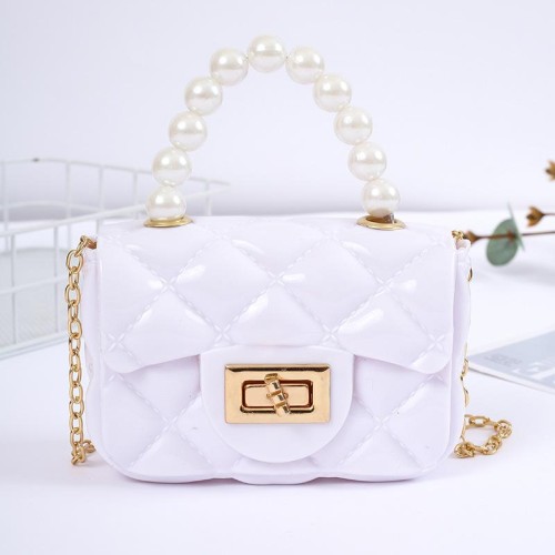 candy colors shoulder messenger  chain coin samll bag Pearl handbag girl Lingge Jelly bag