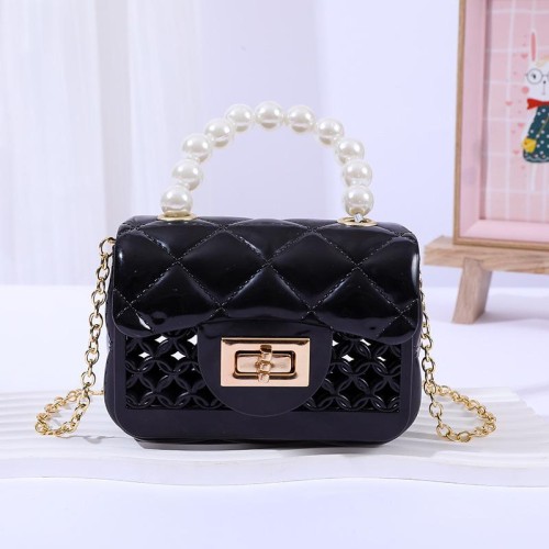  handbag fashion Pearl portable chain portable Mini hollow  Jelly bag