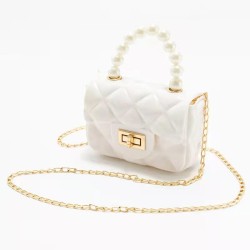 lady shoulder handbag woman fashion Pearl chain portable Mini  Jelly bag