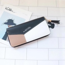 lady Clutch coin bag woman long style color splice zipper tassel high capacity..