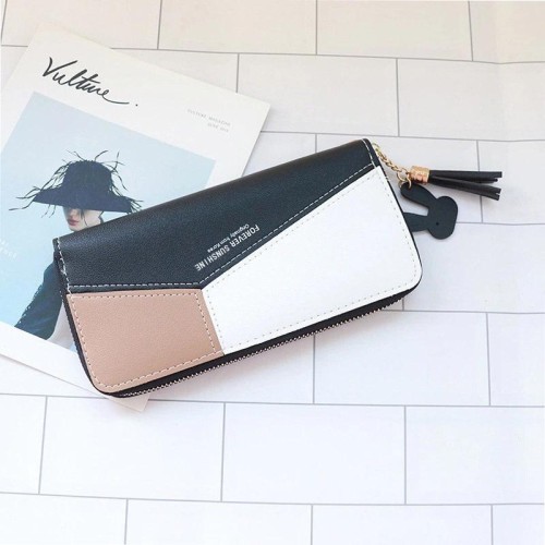 lady Clutch coin bag woman long style color splice zipper tassel high capacity Wallets bag