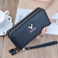 ( black)coin bag woman Double zipper long style Clutch fashion brief Litchi pa..