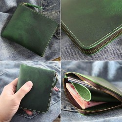 handmade retro real leather short style man coin bag leather zipper Wallets he..