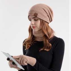warm knitting woolen Winter hat gloves three set velvet hedging
