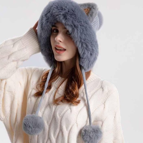 Winter lovely knitting woman cartoon cat hedging velvet thick warm hat