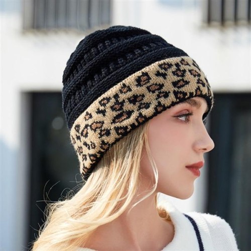 occidental style Autumn and Winter woolen lady warm leopard knitting hat
