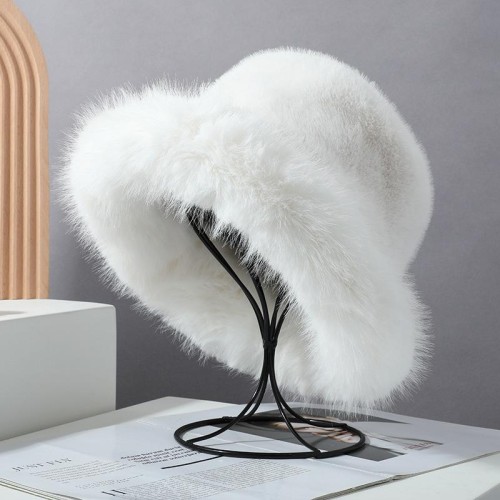 Winter big head retro velvet Bucket hat woman thick Imitation leather warm all-Purpose day