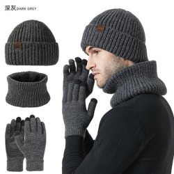 hat thick hat touch screen gloves three Outdoor warm woolen